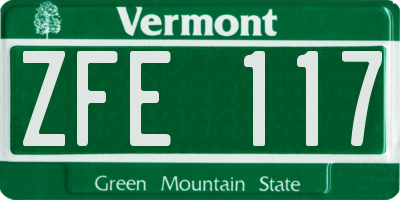 VT license plate ZFE117
