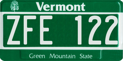 VT license plate ZFE122