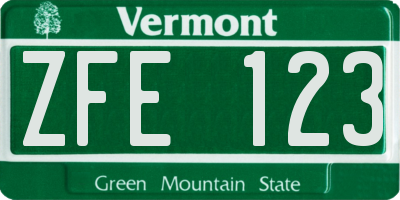 VT license plate ZFE123