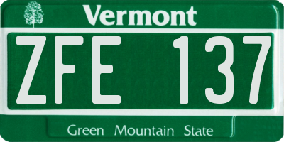 VT license plate ZFE137