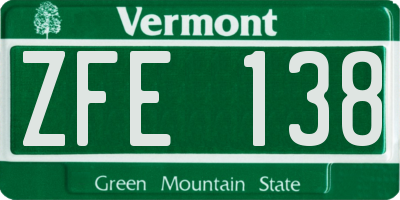 VT license plate ZFE138