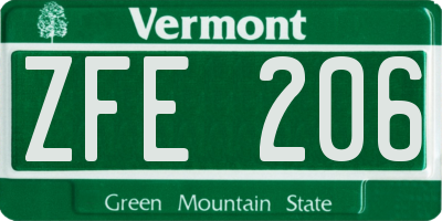 VT license plate ZFE206