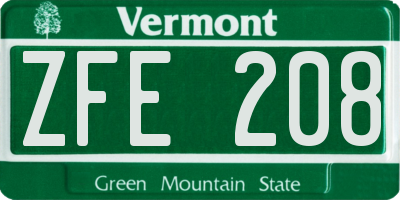 VT license plate ZFE208