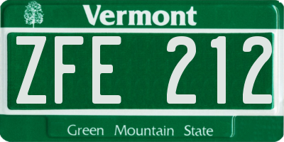 VT license plate ZFE212