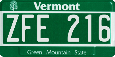 VT license plate ZFE216