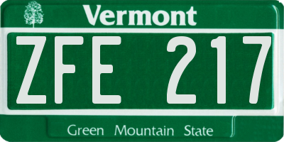 VT license plate ZFE217
