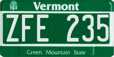 VT license plate ZFE235