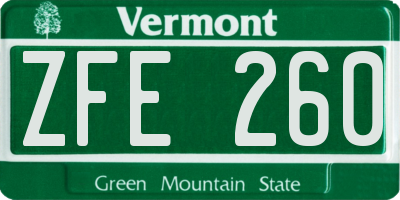 VT license plate ZFE260