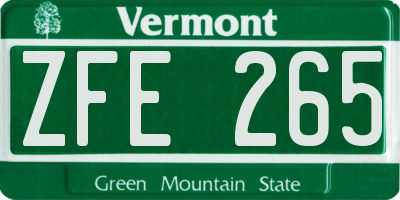 VT license plate ZFE265