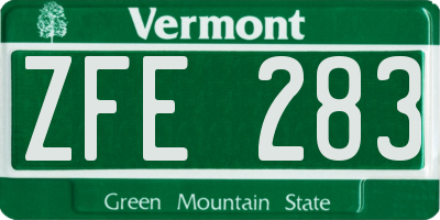 VT license plate ZFE283