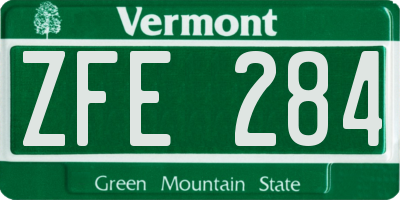 VT license plate ZFE284
