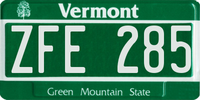 VT license plate ZFE285