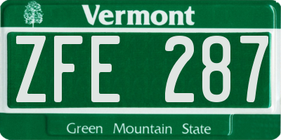 VT license plate ZFE287