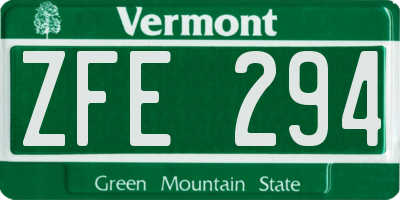 VT license plate ZFE294