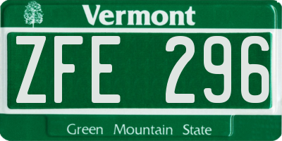 VT license plate ZFE296
