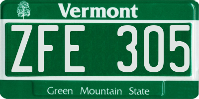 VT license plate ZFE305