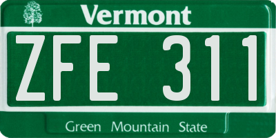 VT license plate ZFE311