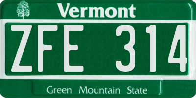 VT license plate ZFE314