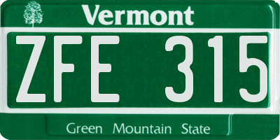 VT license plate ZFE315