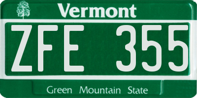 VT license plate ZFE355