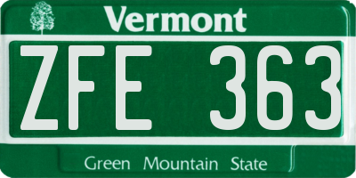 VT license plate ZFE363
