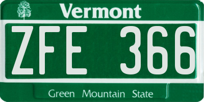 VT license plate ZFE366