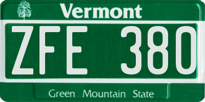 VT license plate ZFE380