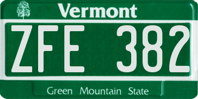 VT license plate ZFE382