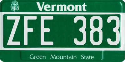 VT license plate ZFE383
