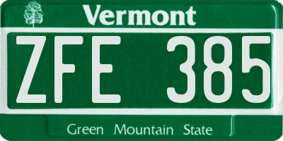 VT license plate ZFE385