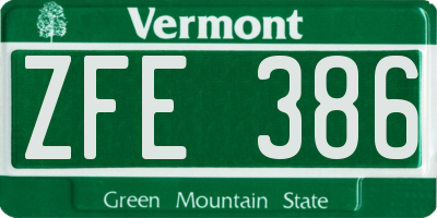 VT license plate ZFE386