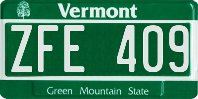 VT license plate ZFE409
