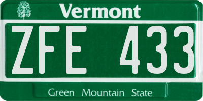 VT license plate ZFE433