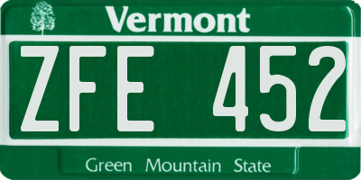 VT license plate ZFE452