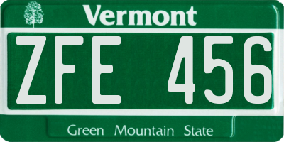 VT license plate ZFE456
