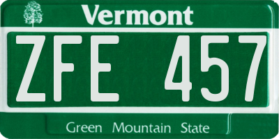 VT license plate ZFE457