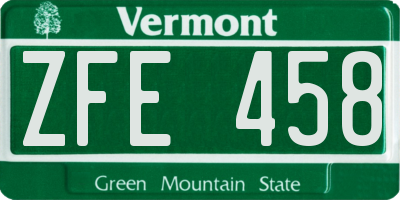 VT license plate ZFE458