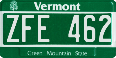 VT license plate ZFE462