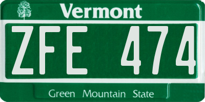 VT license plate ZFE474