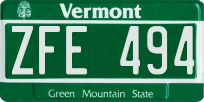 VT license plate ZFE494