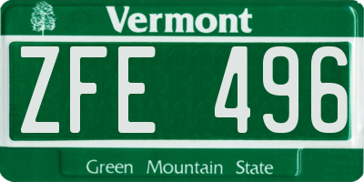 VT license plate ZFE496