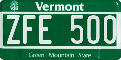 VT license plate ZFE500