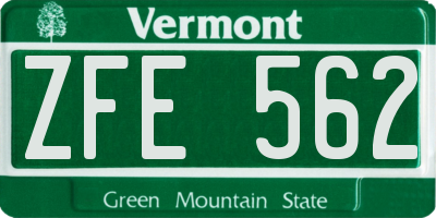 VT license plate ZFE562