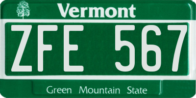 VT license plate ZFE567
