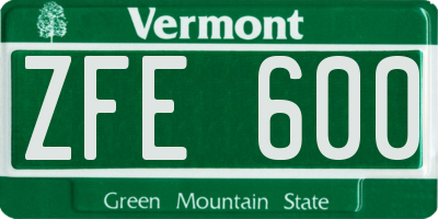 VT license plate ZFE600