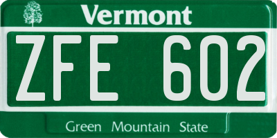 VT license plate ZFE602