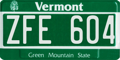 VT license plate ZFE604