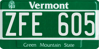VT license plate ZFE605