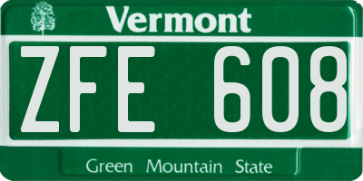 VT license plate ZFE608