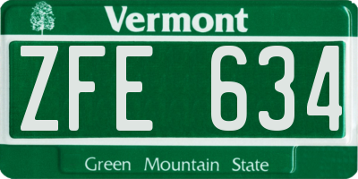 VT license plate ZFE634